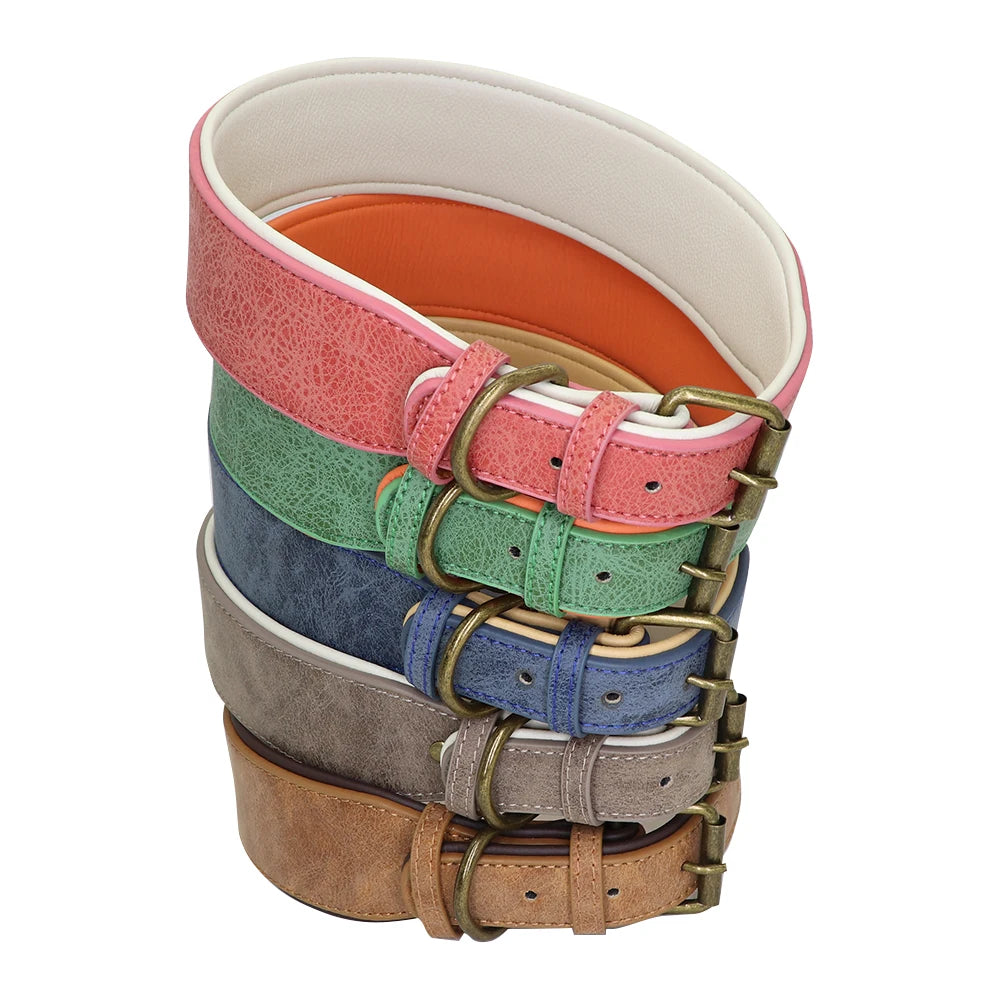 Wide Leather Dog Collar – Soft Padded & Adjustable | Durable Pet Collar for Pitbulls, German Shepherds, Bulldogs & Large Breeds (XL–2XL)