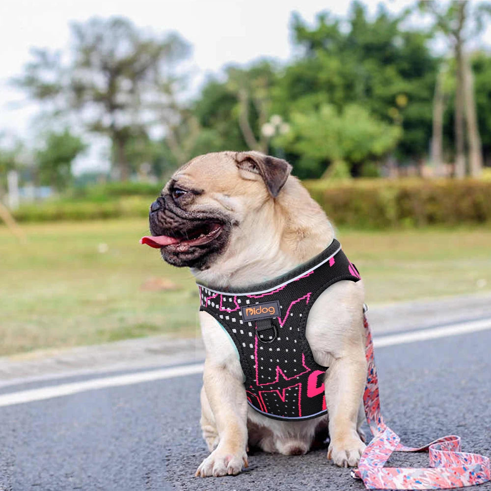Nylon Printed Pet Dog Harness Vest Adjustable No Pull Puppy Dog Cat Harness Reflective For Small Medium Dogs Chihuahua Pug