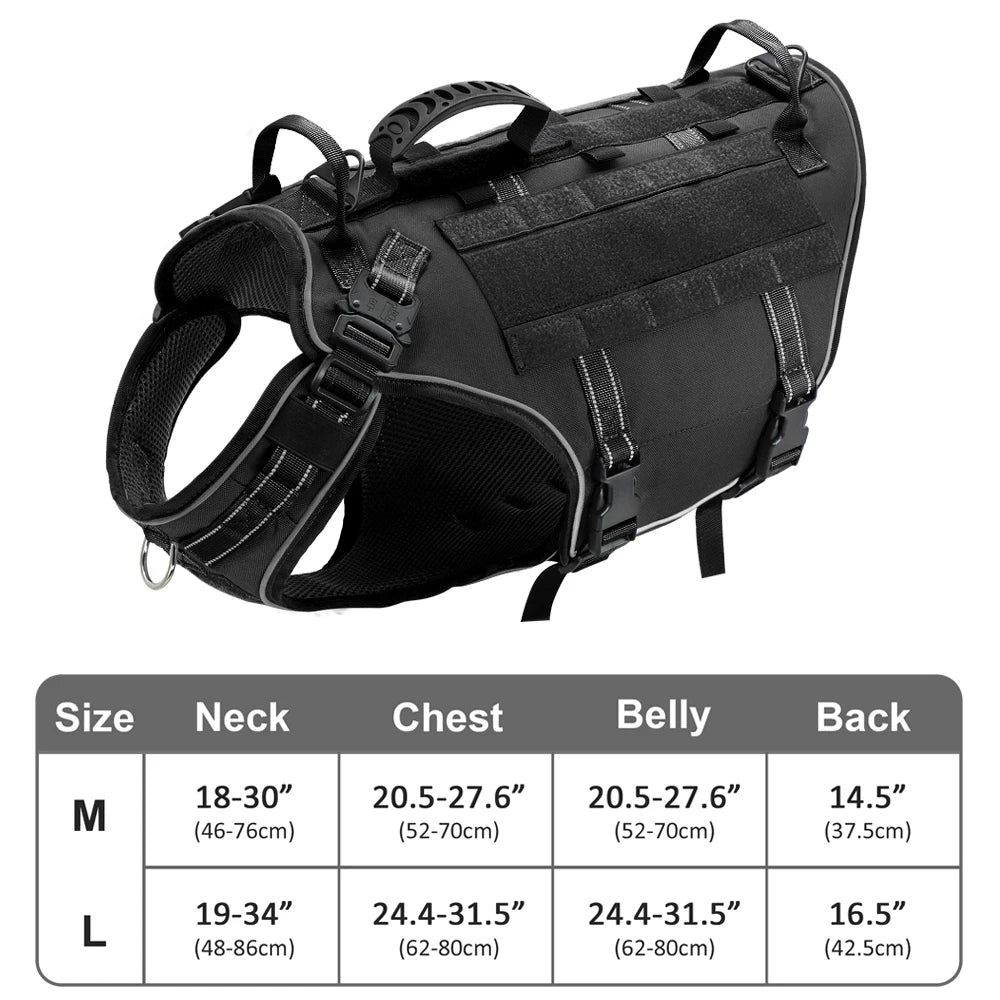 Tactical Dog Harness – No Pull Adjustable Military Training Harness with Handle & Molle System for Medium & Large Dogs