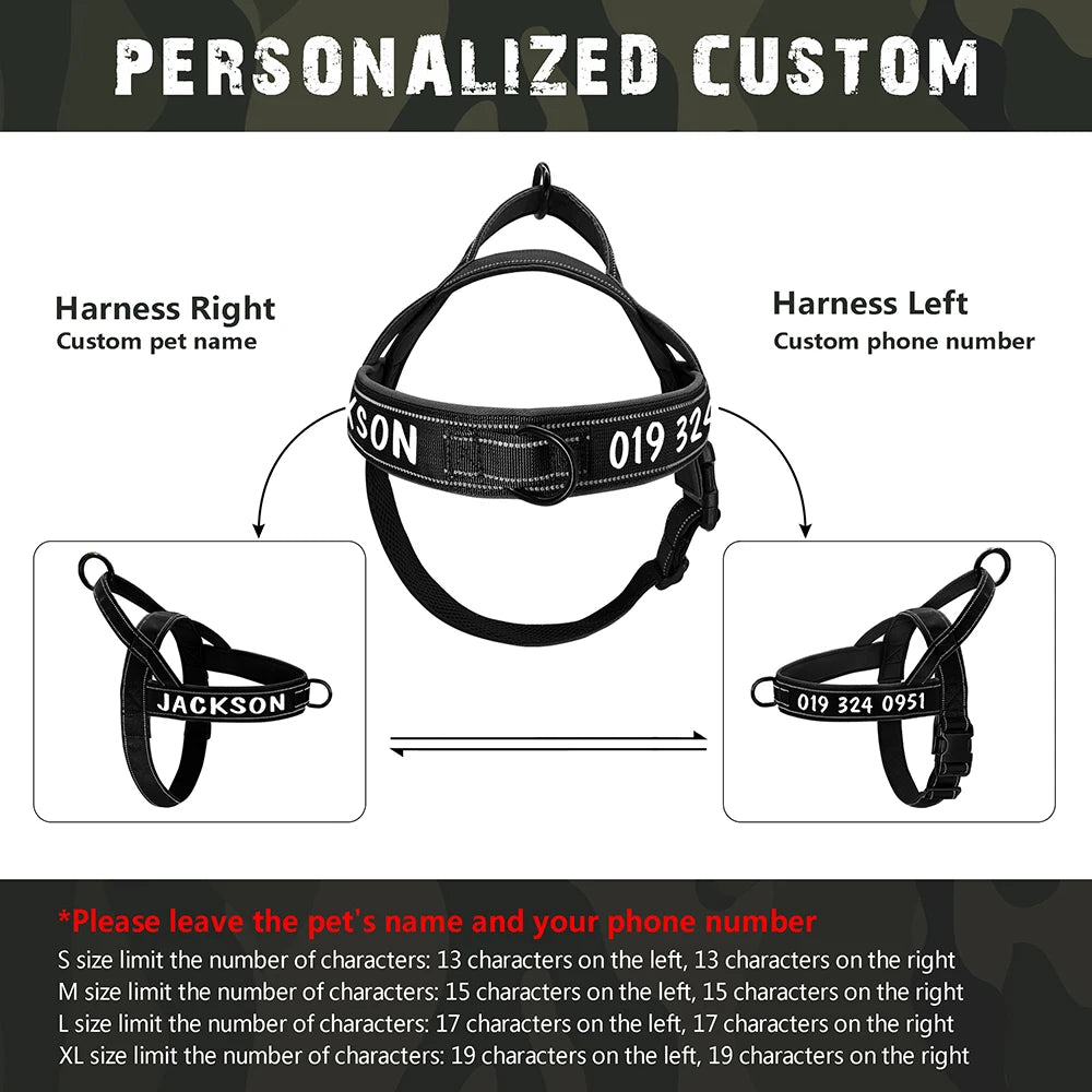 Personalized Reflective No-Pull Dog Harness – Adjustable Nylon Training Vest for Medium & Large Dogs