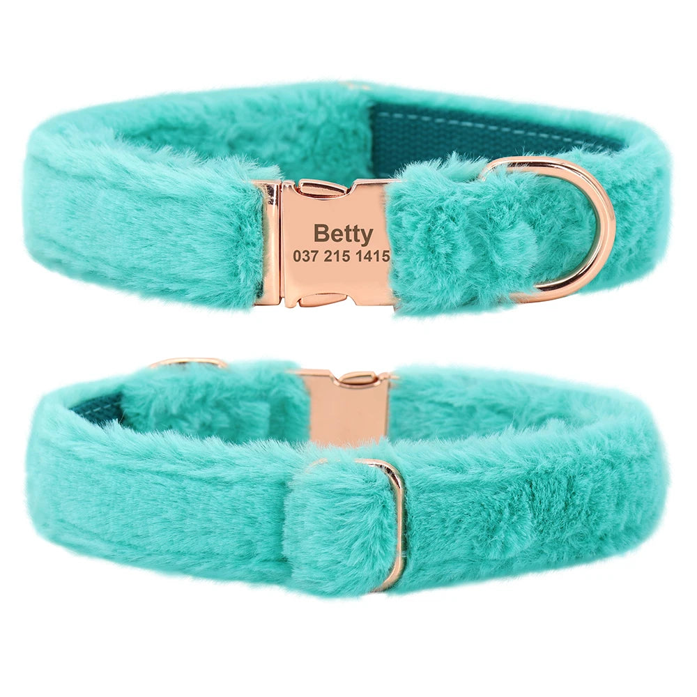 Soft Personalized Dog Collar – Winter Warm Fur Customized ID Collars for Small, Medium & Large Dogs (French Bulldog, Chihuahua)