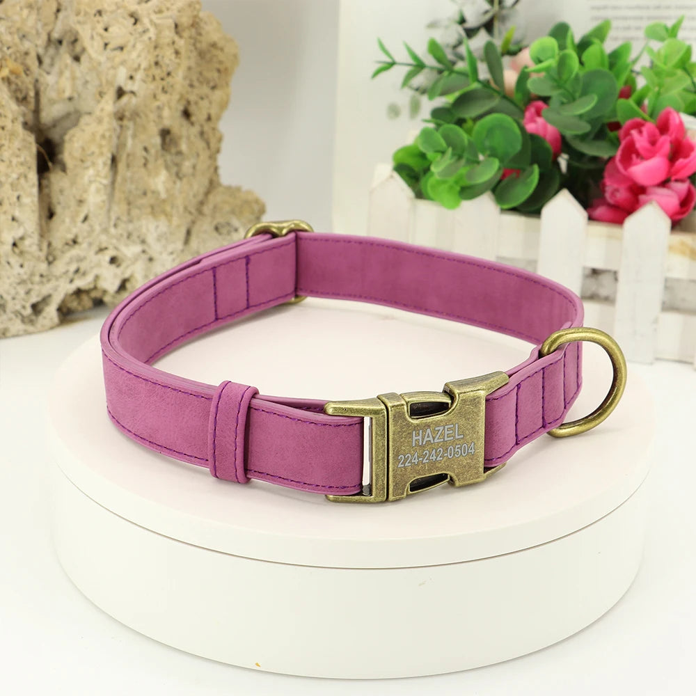 Personalized Leather Dog Collar – Free Engraved ID Tag for Dogs