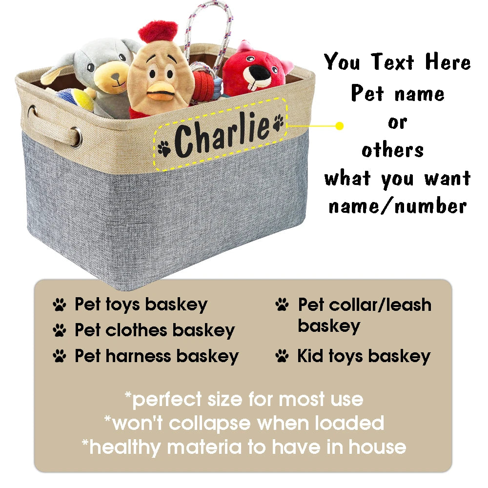 Personalized Dog Toy Storage Basket – Custom Canvas Bin with Pet’s Name