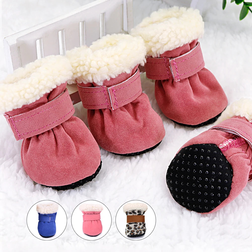 4pcs Pet Dog Shoes – Waterproof Winter Boots with Anti-Slip Soles for Small Dogs