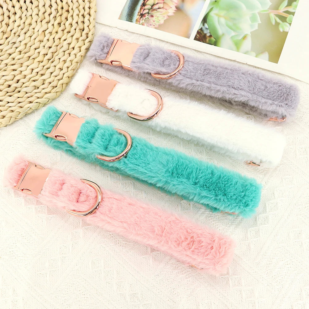 Soft Personalized Dog Collar – Winter Warm Fur Customized ID Collars for Small, Medium & Large Dogs (French Bulldog, Chihuahua)