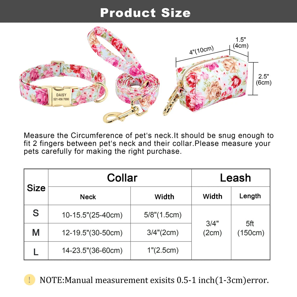 Personalized Dog Collar & Leash Set with Engraved ID Tag + Matching Treat Bag – Custom Adjustable Collar for Small, Medium &amp; Large Dogs (Pink / Blue / Beige)