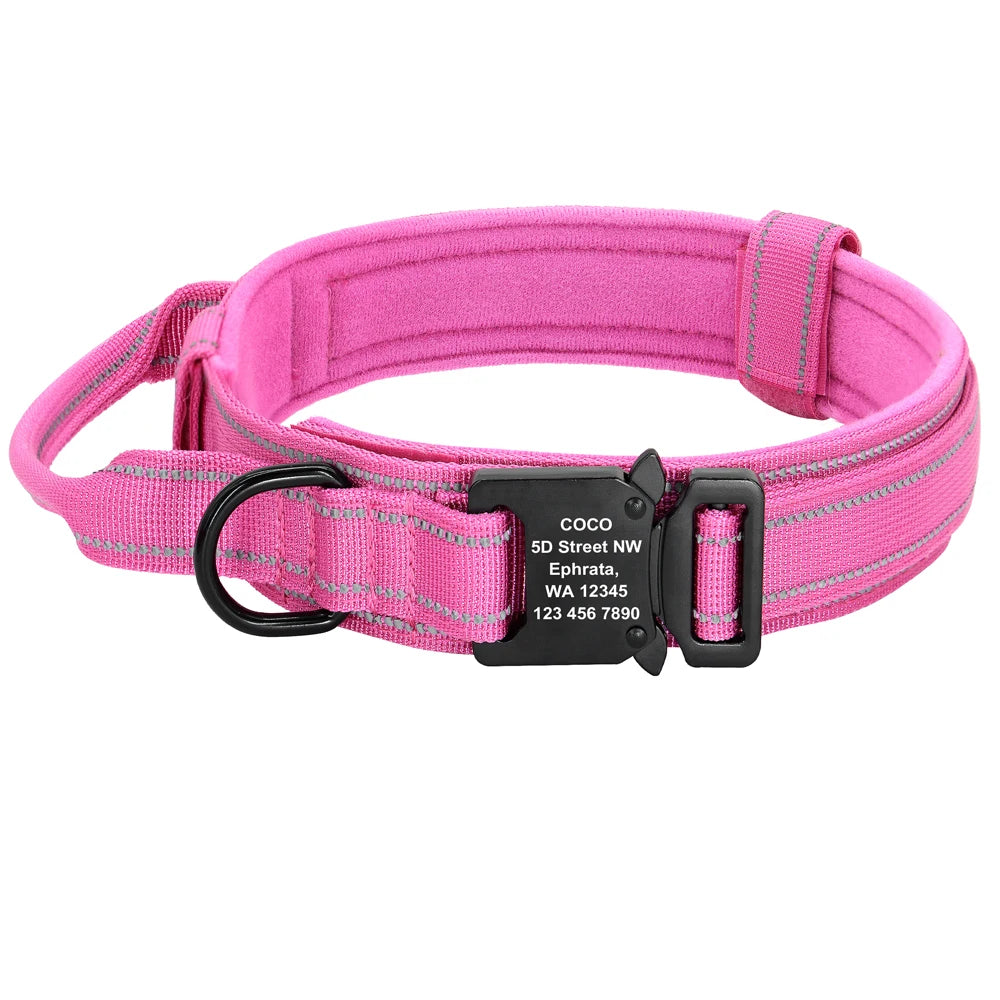 Personalized Military Tactical Dog Collar – Custom Engraved Nylon Training Collar with Handle for Medium & Large Dogs