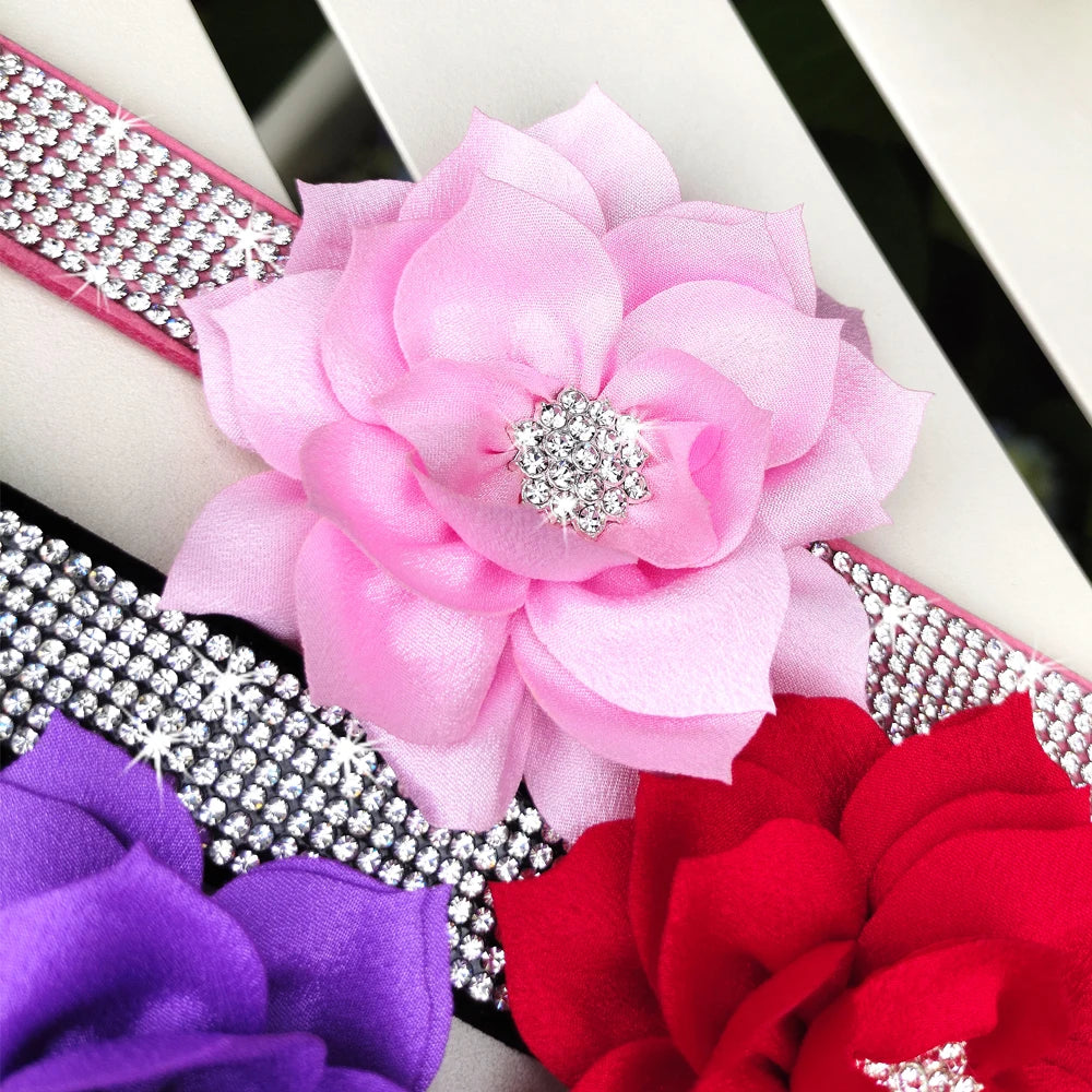 Bling Rhinestone Dog Collar with Flower – Sparkly Crystal Puppy & Cat Necklace for Chihuahua, Yorkie, Poodle