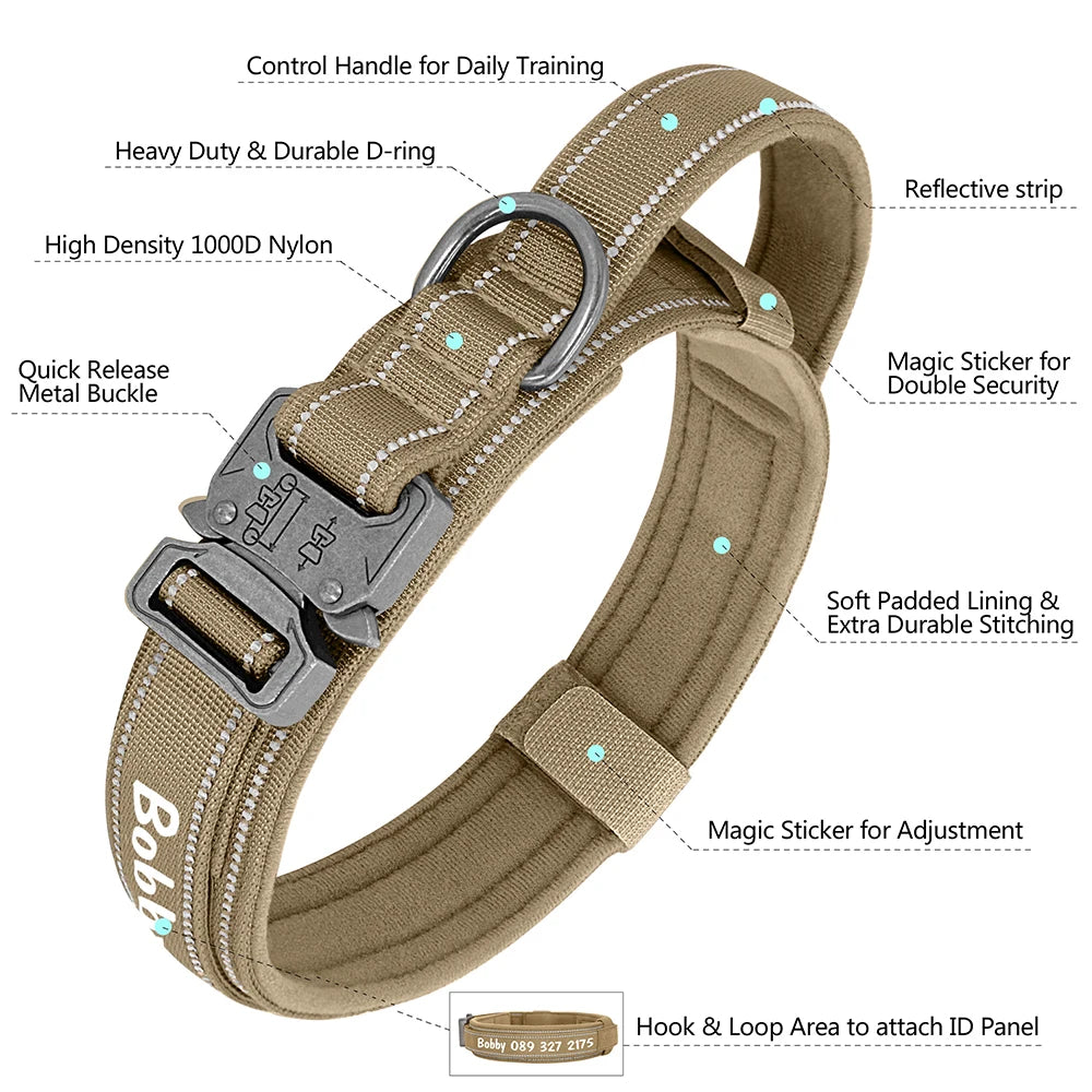 Custom Nylon Dog Collar – Military Tactical Reflective Collar for Medium & Large Dogs