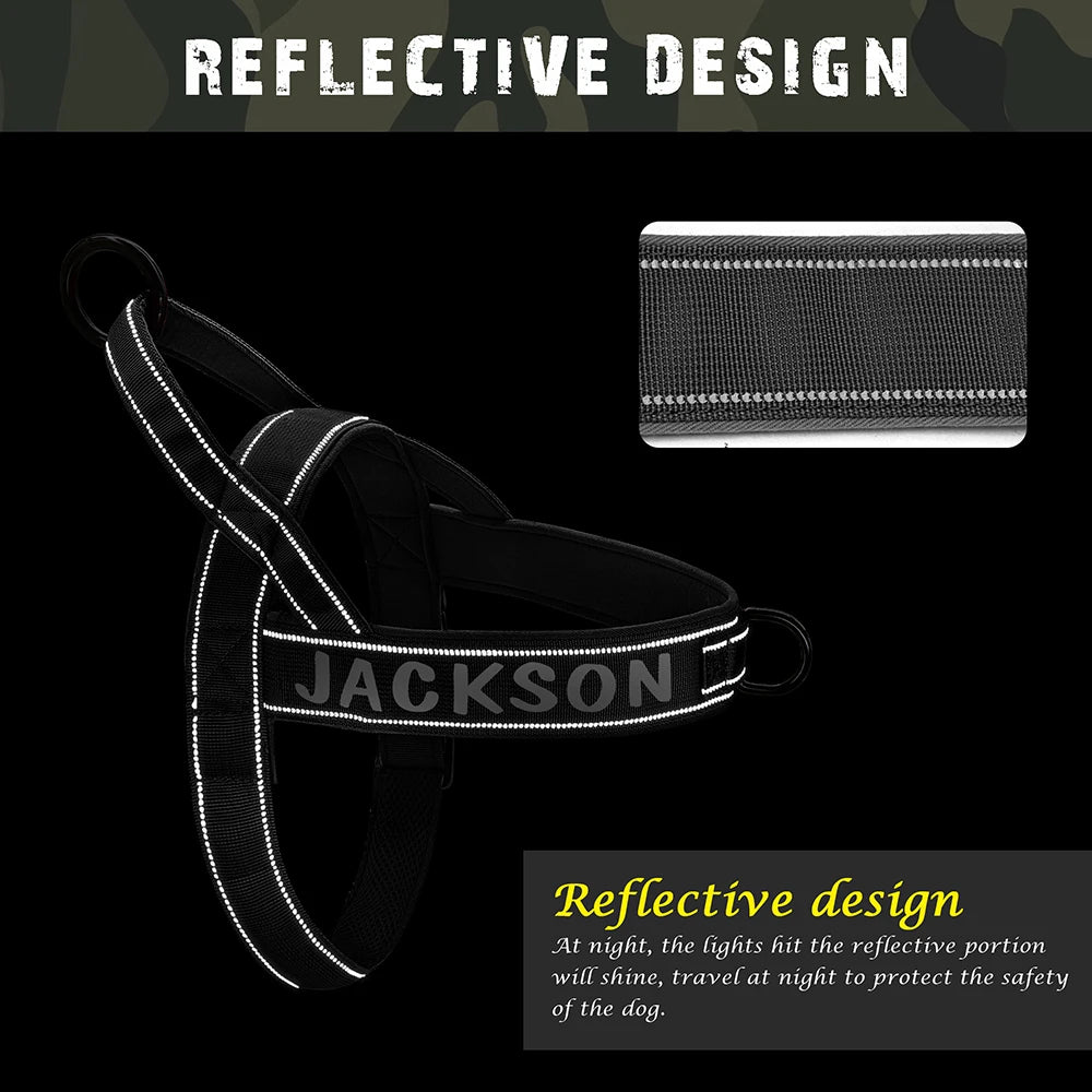 Personalized Reflective No-Pull Dog Harness – Adjustable Nylon Training Vest for Medium & Large Dogs