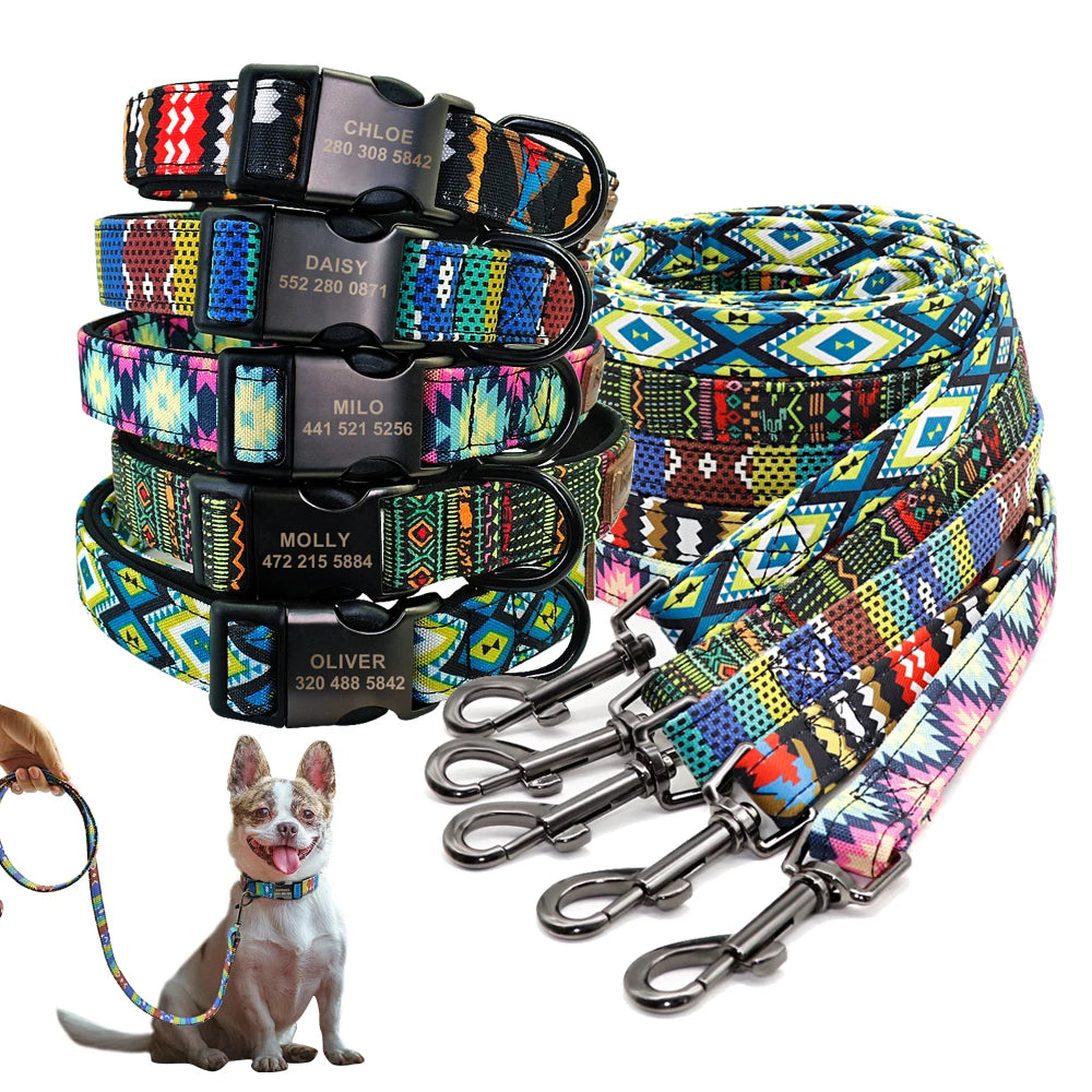 Custom Engraved Dog Collar + Optional Leash – Personalized Nylon ID Tag for Small, Medium & Large Dogs