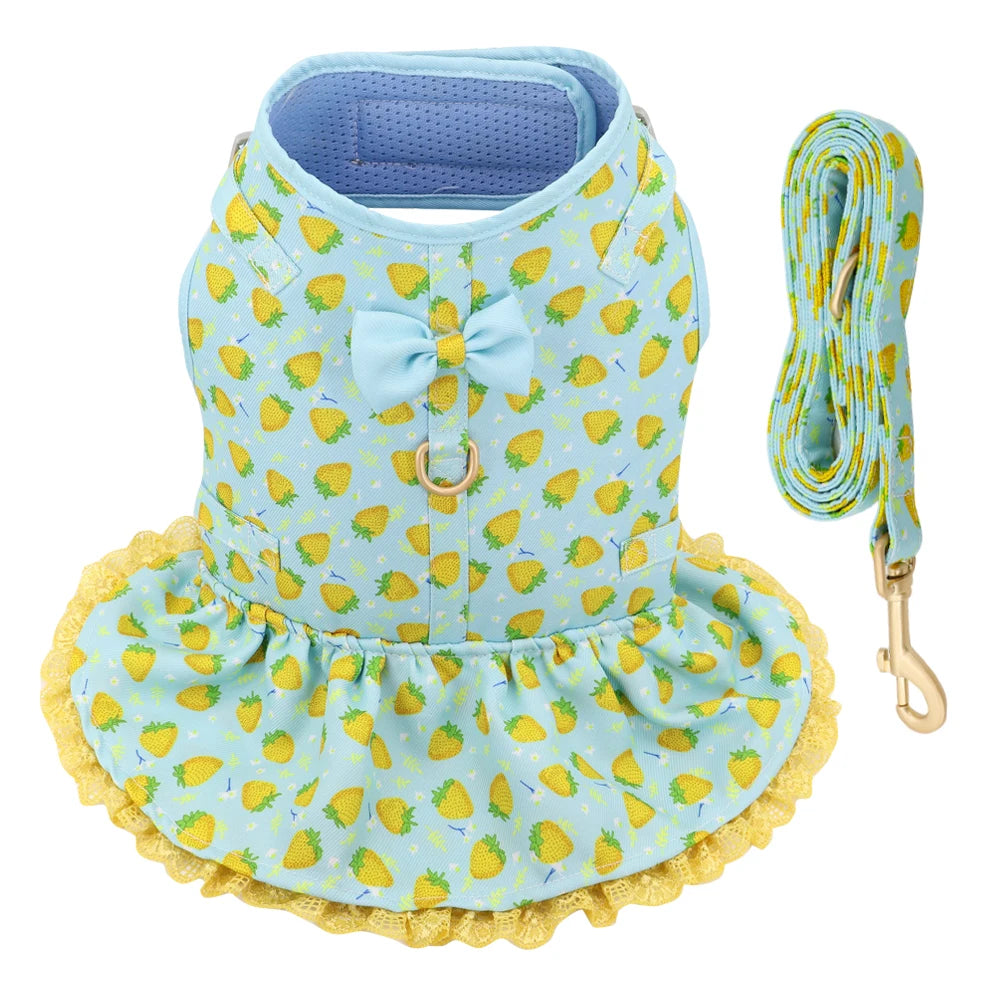 Cute Printed Dog & Cat Harness Leash Set – Summer Pet Dress Vest for Small Dogs & Cats (Chihuahua, Yorkie, Pug, French Bulldog)