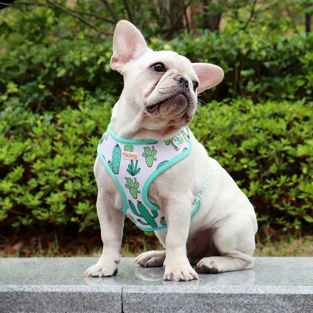 Fashion Printed Nylon Dog Harness Reflective French Bulldog Pug Harness Dog Vest For Small Medium Dogs Cats Walking Training
