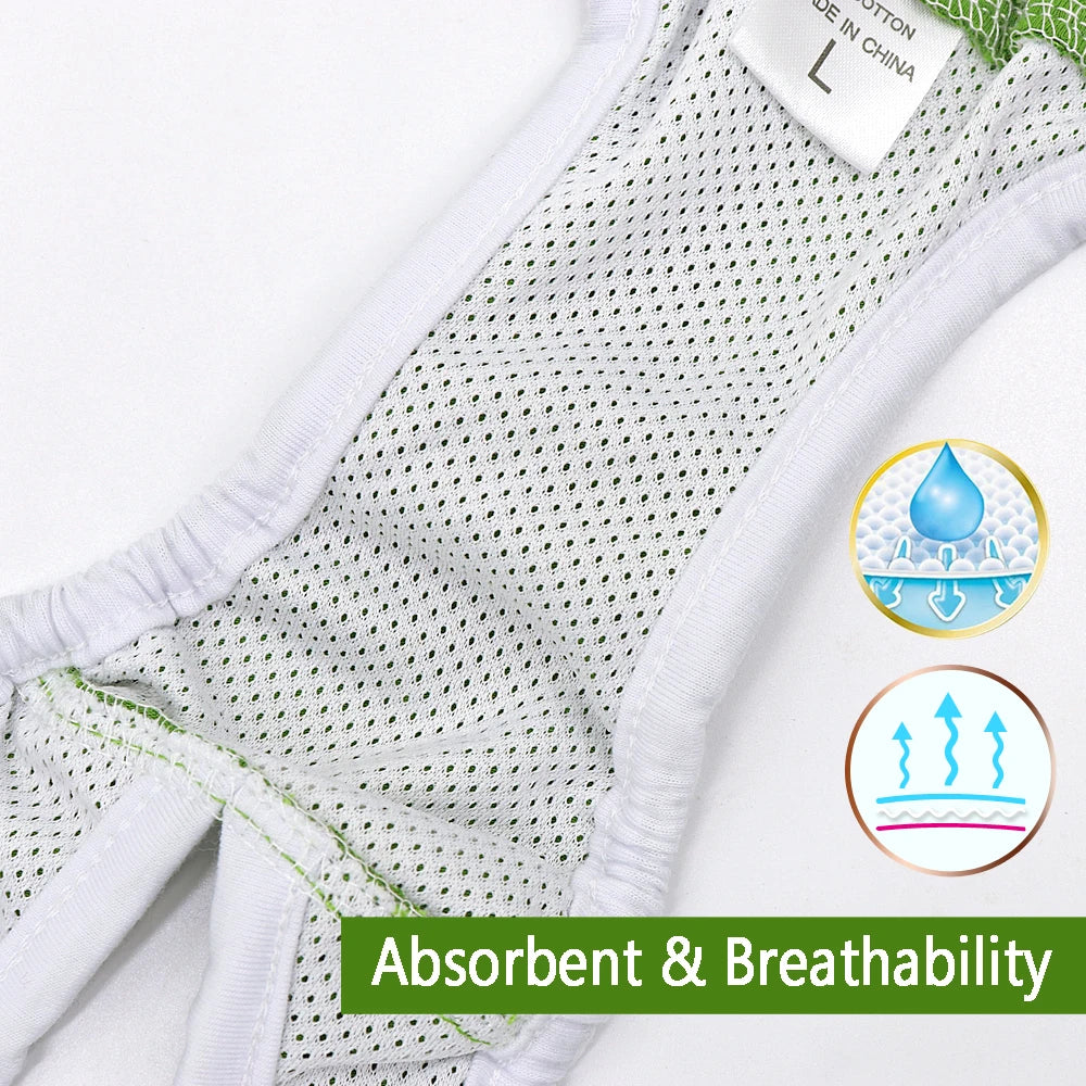 Washable Dog Physiological Pants – Soft Cotton Female Dog Diapers & Sanitary Underwear (Blue/Green, S–2XL)
