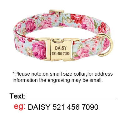 Personalized Printed Dog Collar Leash Set - Custom Nylon Collar & Leash with Free Engraved Nameplate for Small, Medium, and Large Dogs