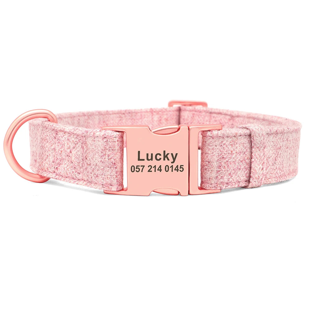 High Quality Personalized Dog Collar – Adjustable Cotton Collar with Custom Engraved ID Tag for Small, Medium & Large Dogs