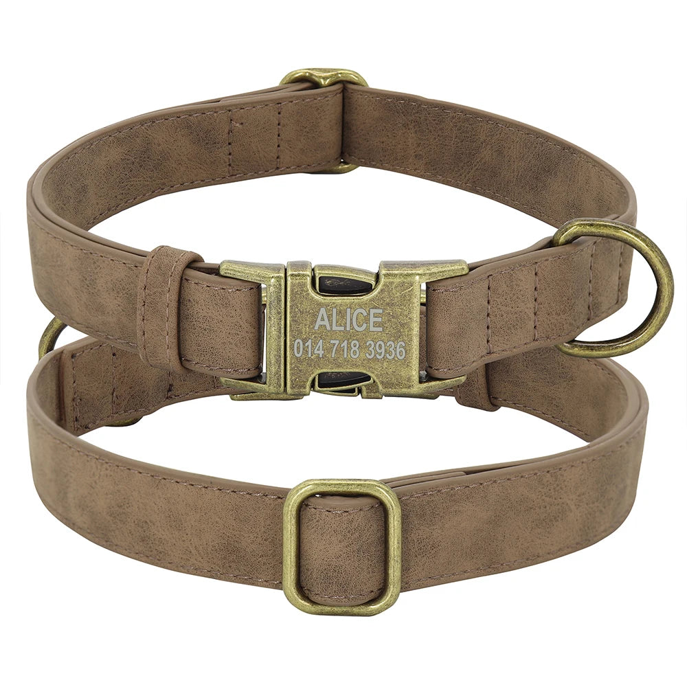 Personalized Leather Dog Collar – Free Engraved ID Tag for Dogs