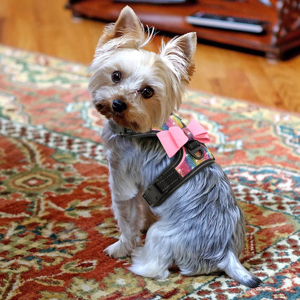 Bling Rhinestone Dog Harness – Reflective Fashion Vest with Bowknot