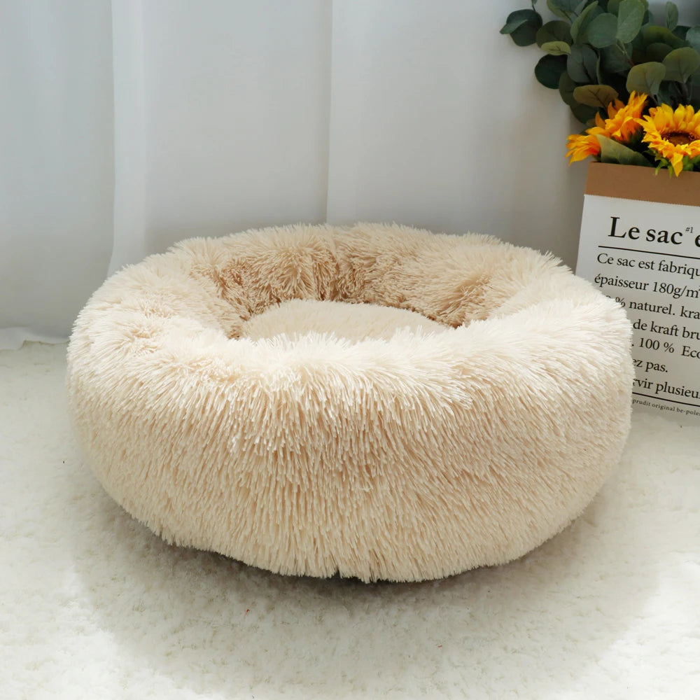 Fluffy Calming Pet Bed – Plush Round Dog & Cat Bed