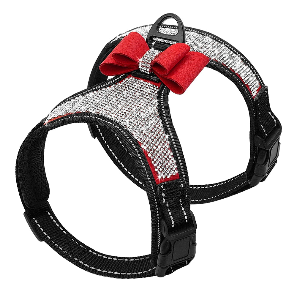 Bling Rhinestone Dog Harness – Reflective Fashion Vest with Bowknot