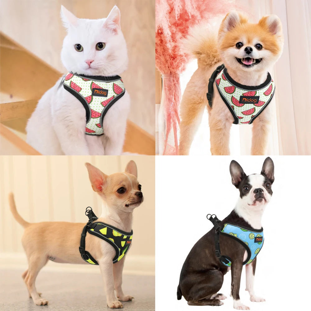 Nylon Reflective Dog & Cat Harness – Adjustable Printed Vest for Small & Medium Pets, Safe Walking Harness