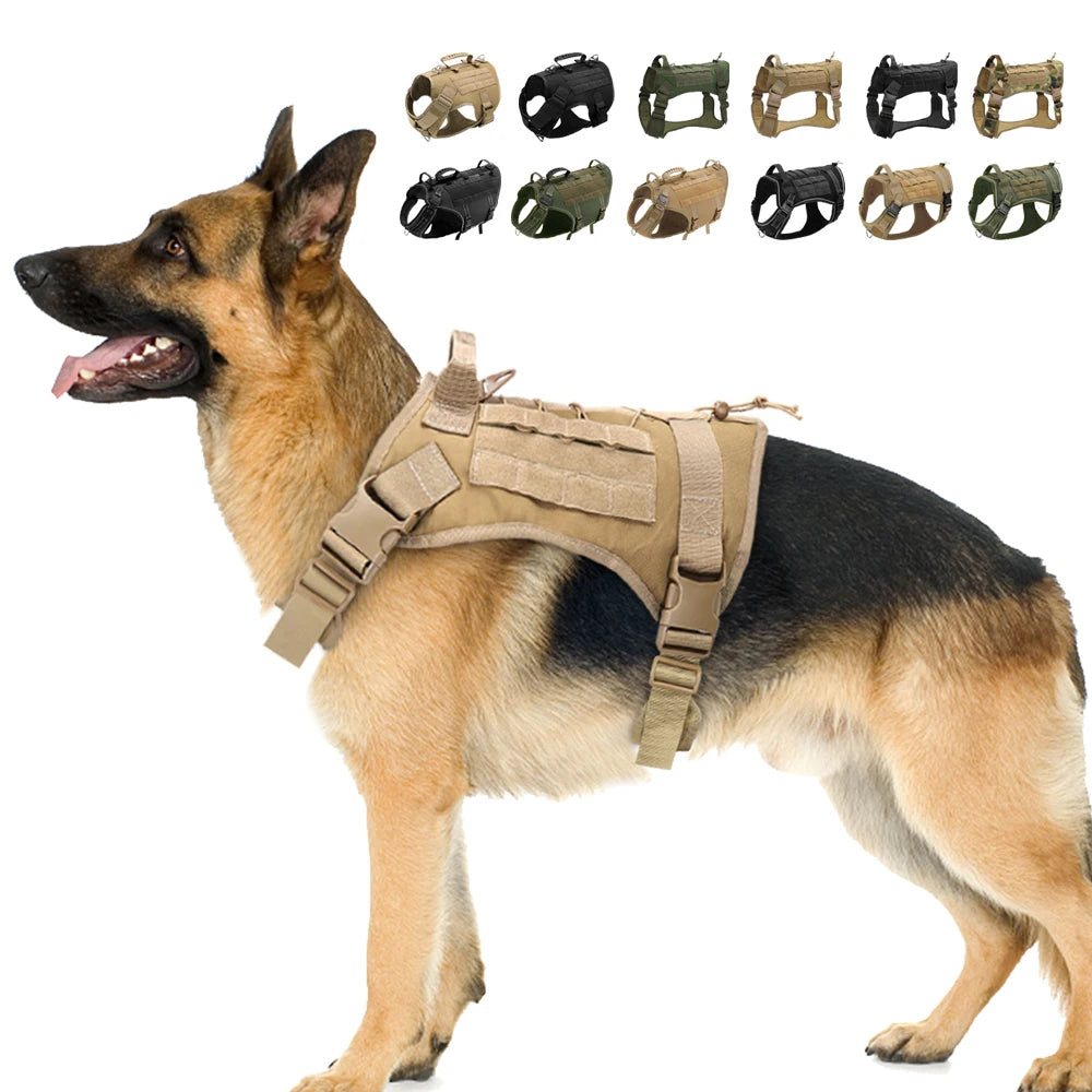 Tactical Dog Harness – No Pull Adjustable Military Training Harness with Handle & Molle System for Medium & Large Dogs