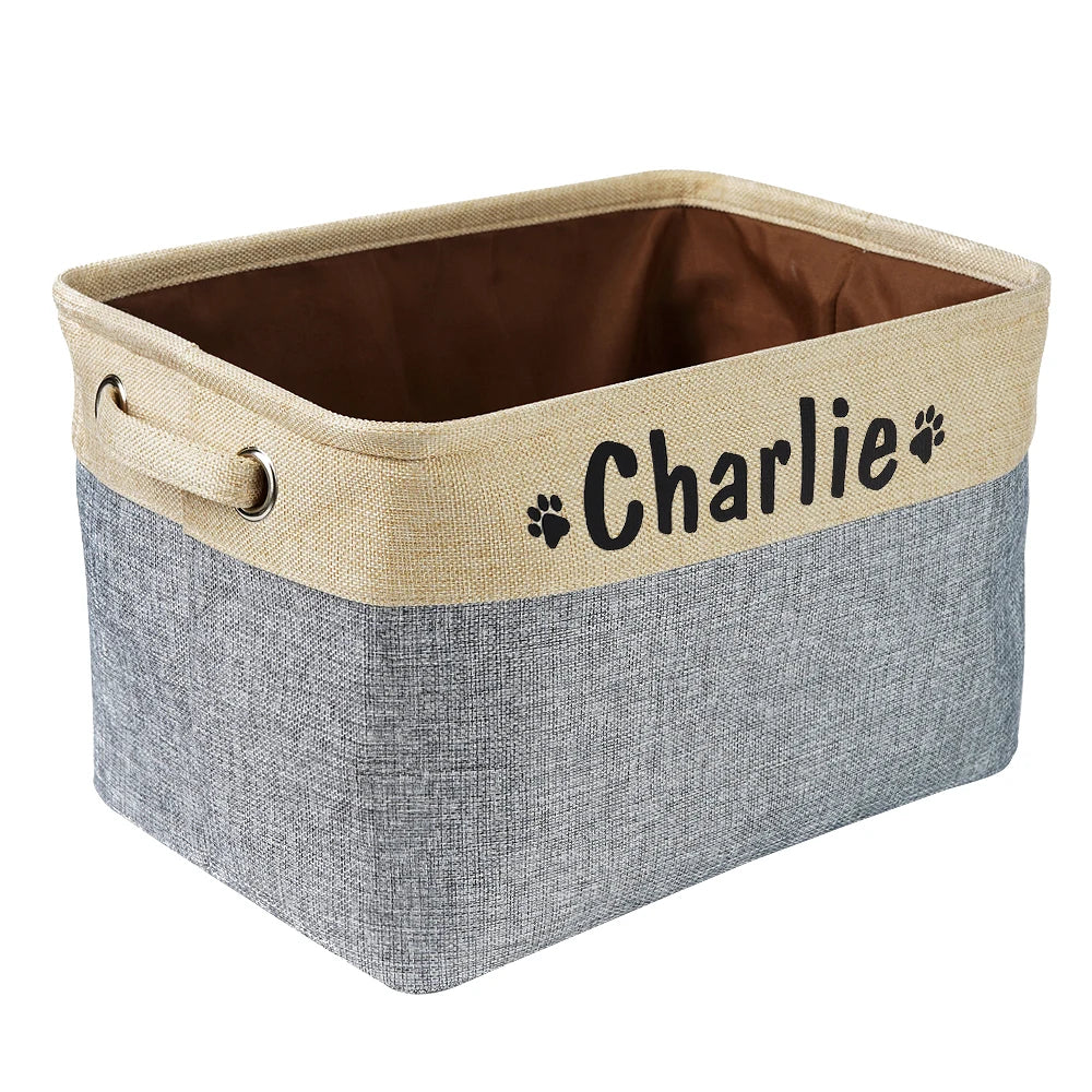 Personalized Dog Toy Storage Basket – Custom Canvas Bin with Pet’s Name