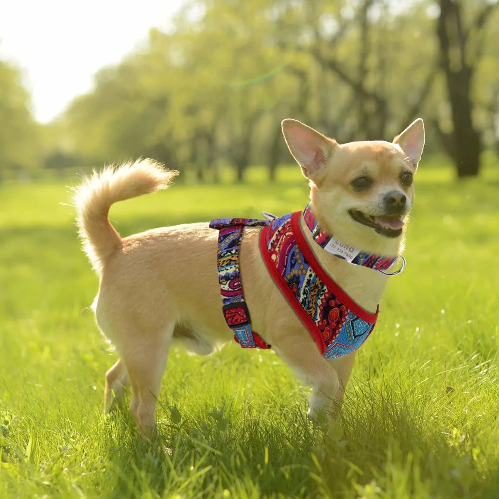 Adjustable Nylon Dog Harness Breathable Printed Dog Harness Vest For Small Medium Large Dogs French Bulldog Pet Supplies
