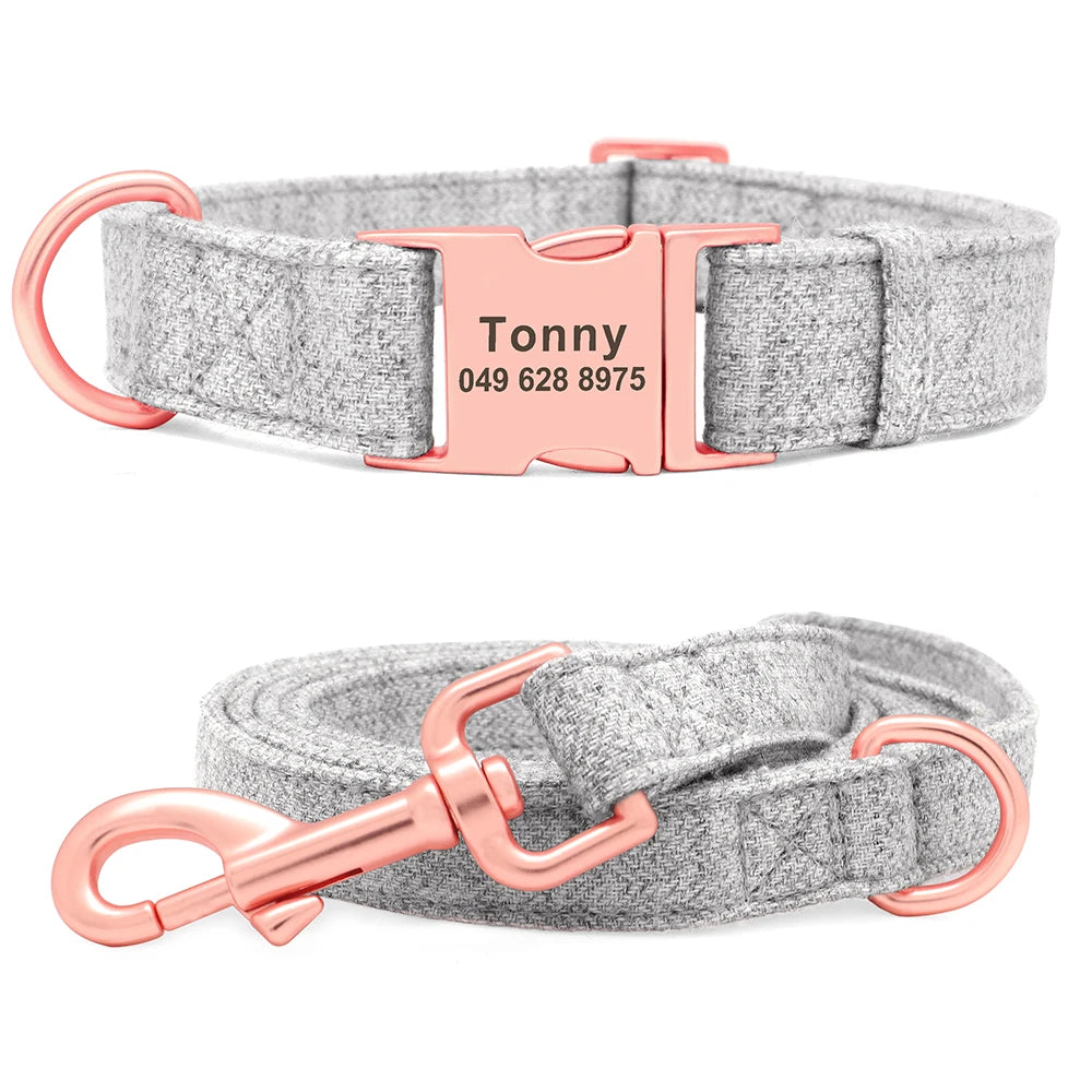 High Quality Personalized Dog Collar – Adjustable Cotton Collar with Custom Engraved ID Tag for Small, Medium & Large Dogs