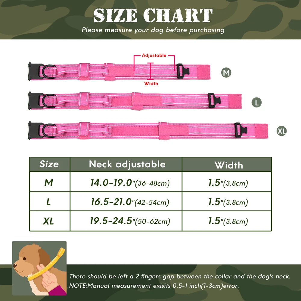 Personalized Military Tactical Dog Collar – Custom Engraved Nylon Training Collar with Handle for Medium & Large Dogs