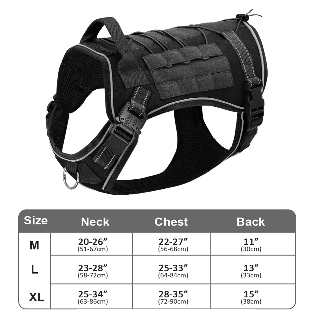 Tactical Dog Harness – No Pull Adjustable Military Training Harness with Handle & Molle System for Medium & Large Dogs