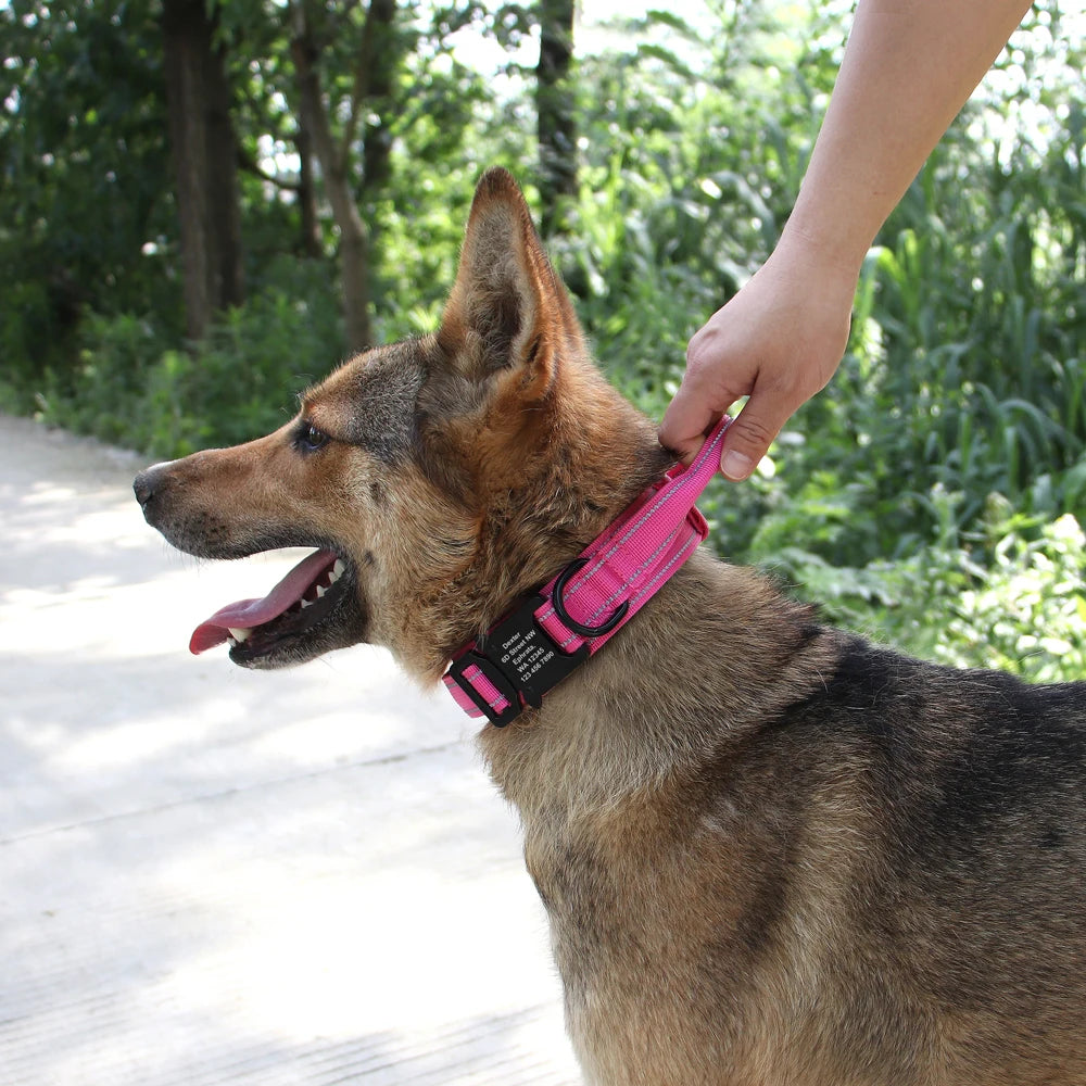 Personalized Military Tactical Dog Collar – Custom Engraved Nylon Training Collar with Handle for Medium & Large Dogs