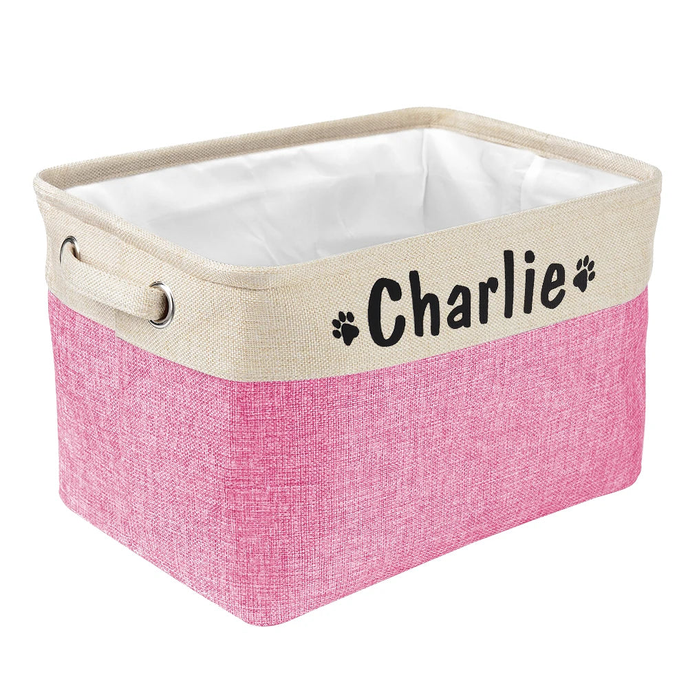 Personalized Dog Toy Storage Basket – Custom Canvas Bin with Pet’s Name