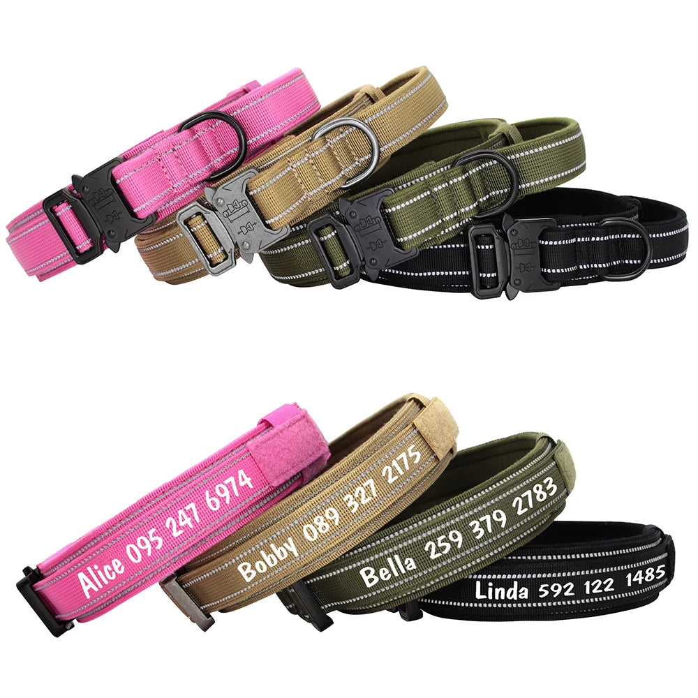 Custom Nylon Dog Collar – Military Tactical Reflective Collar for Medium & Large Dogs