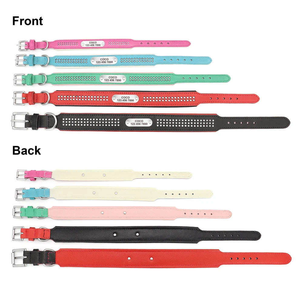 Personalized Dog Collar with Rhinestones – Custom Engraved Leather Pet ID Collar | Adjustable for Small, Medium & Large Dogs