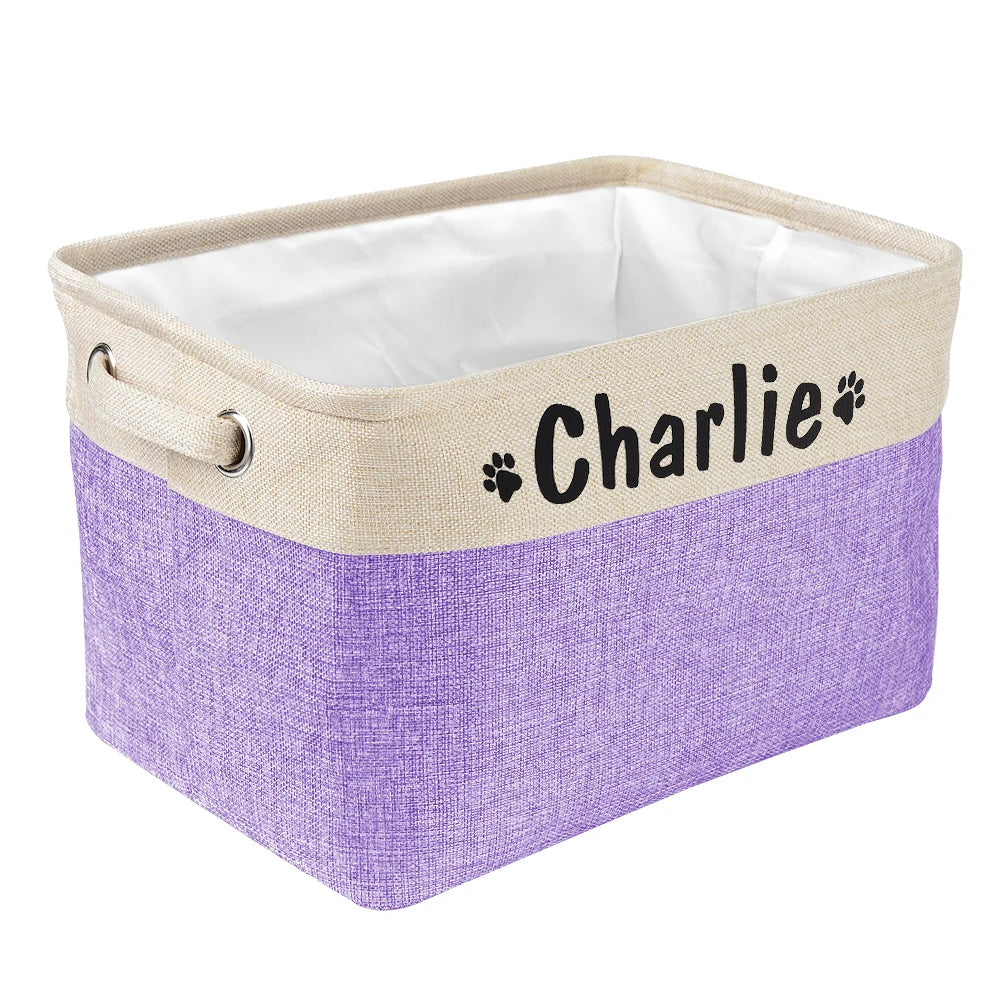 Personalized Dog Toy Storage Basket – Custom Canvas Bin with Pet’s Name