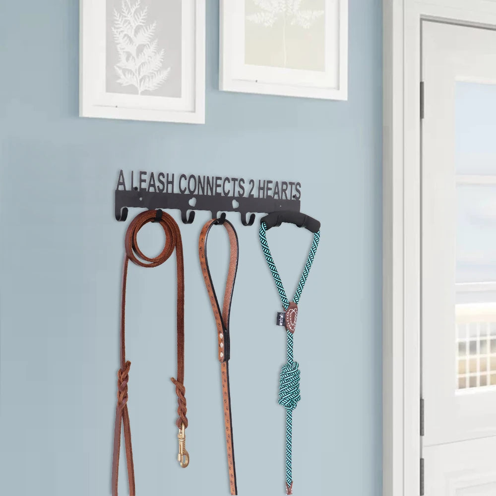 Metal Dog Leash & Key Holder Wall Rack – 4/5/7 Hooks Organizer with Free Nails