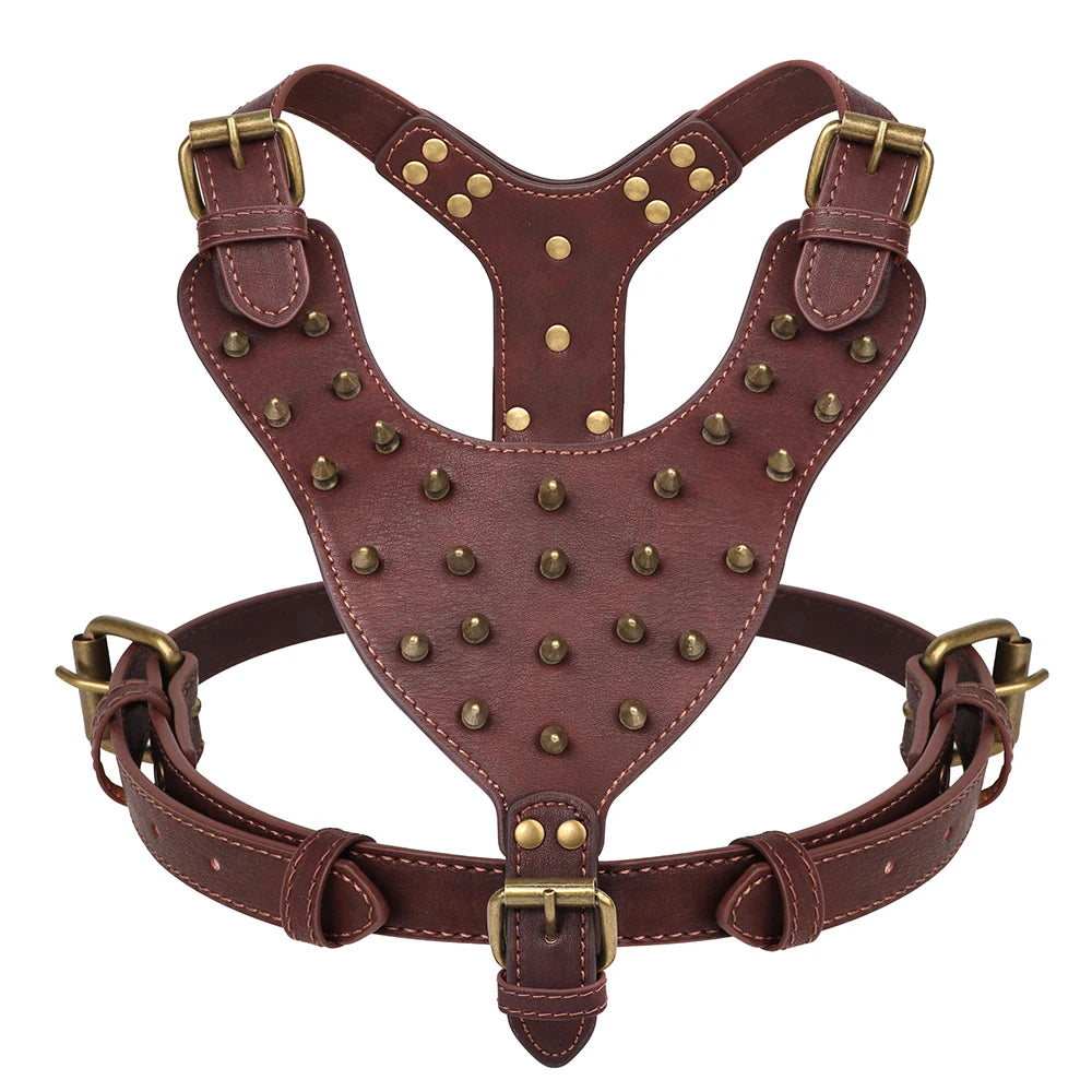 Durable Spiked Studded Genuine Leather Dog Harness – Training Vest for Large Dogs (Pitbull, Labrador, Bulldog)