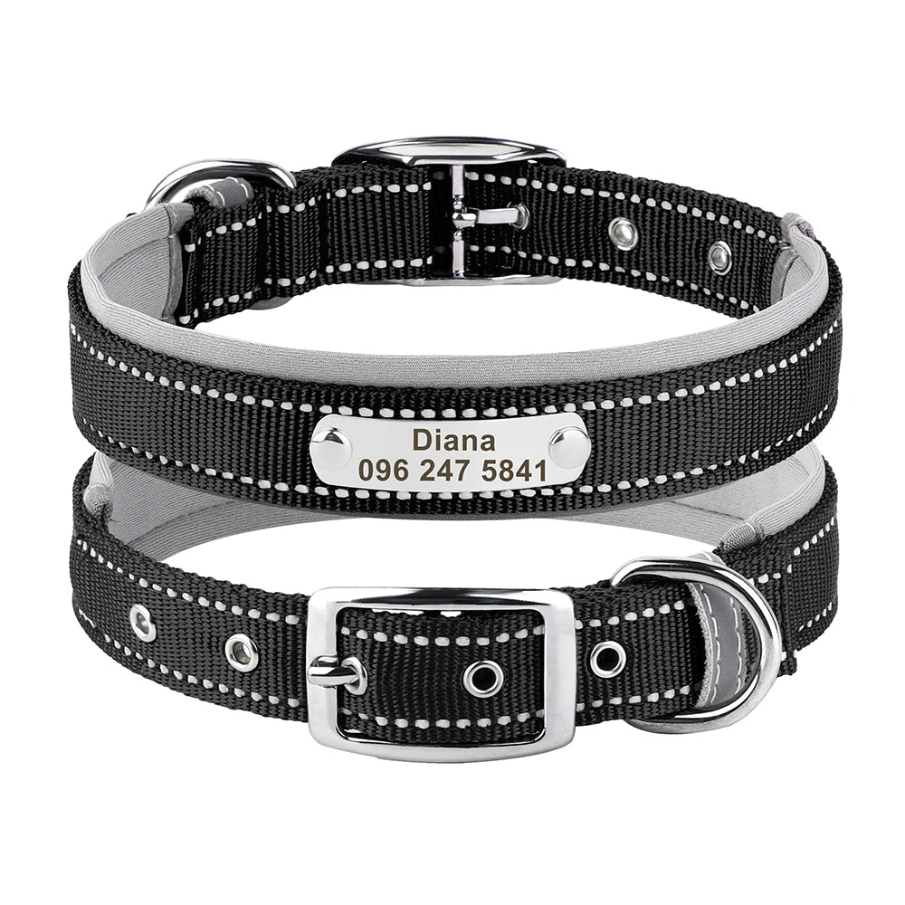 Personalized Reflective Nylon Dog Collar – Custom Engraved ID Tag for Small, Medium & Large Dogs