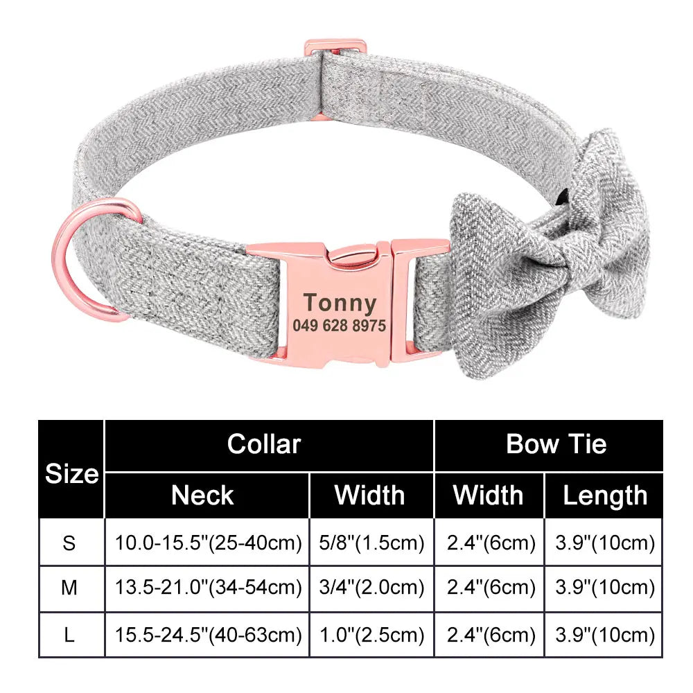 ✨ Personalized Nylon Bowknot Dog Collar – Custom Printed Name Tag for Small & Medium Dogs ✨