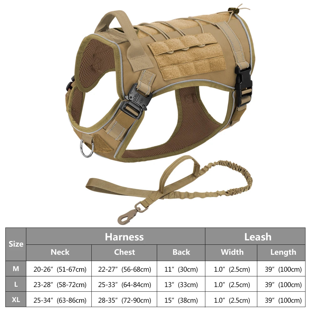 Tactical Dog Harness – No Pull Adjustable Military Training Harness with Handle & Molle System for Medium & Large Dogs