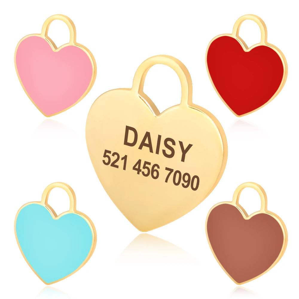 Personalized Heart Dog & Cat ID Tag – Custom Engraved Pet Name Charm