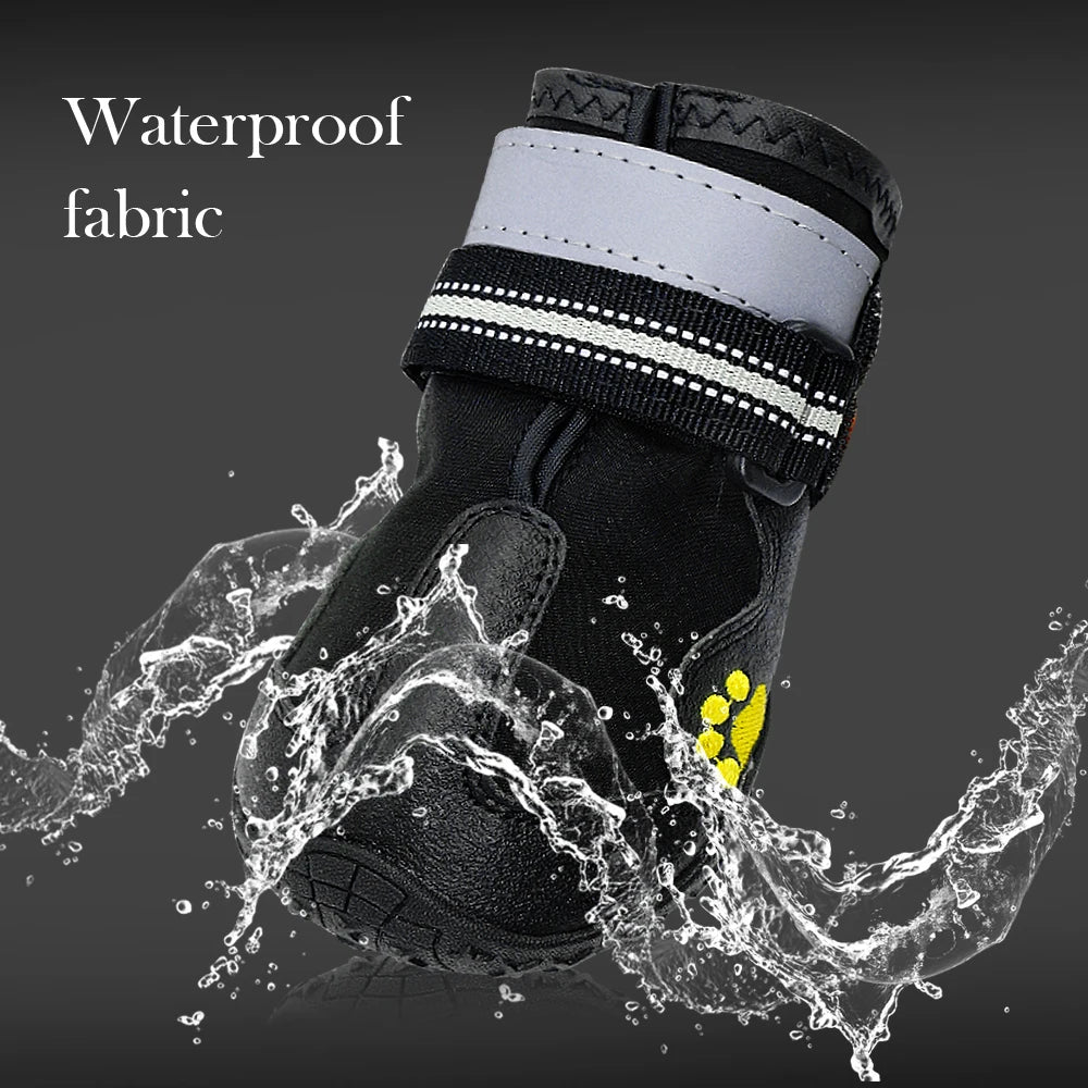 4pcs Reflective Waterproof Dog Boots – Anti-Slip Snow & Rain Shoes for Medium & Large Dogs