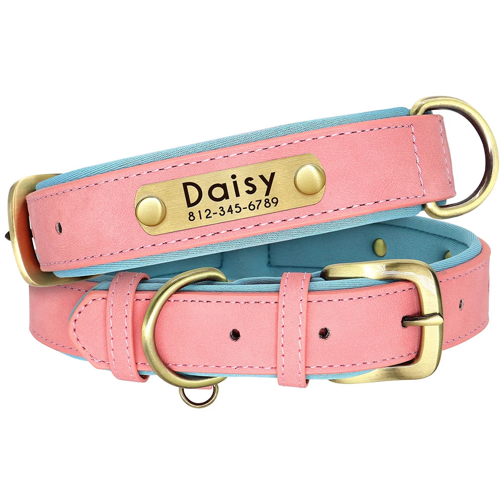Custom PU Leather Dog Collar – Free Engraving | Adjustable Personalized Pet ID Tag for Small, Medium & Large Dogs