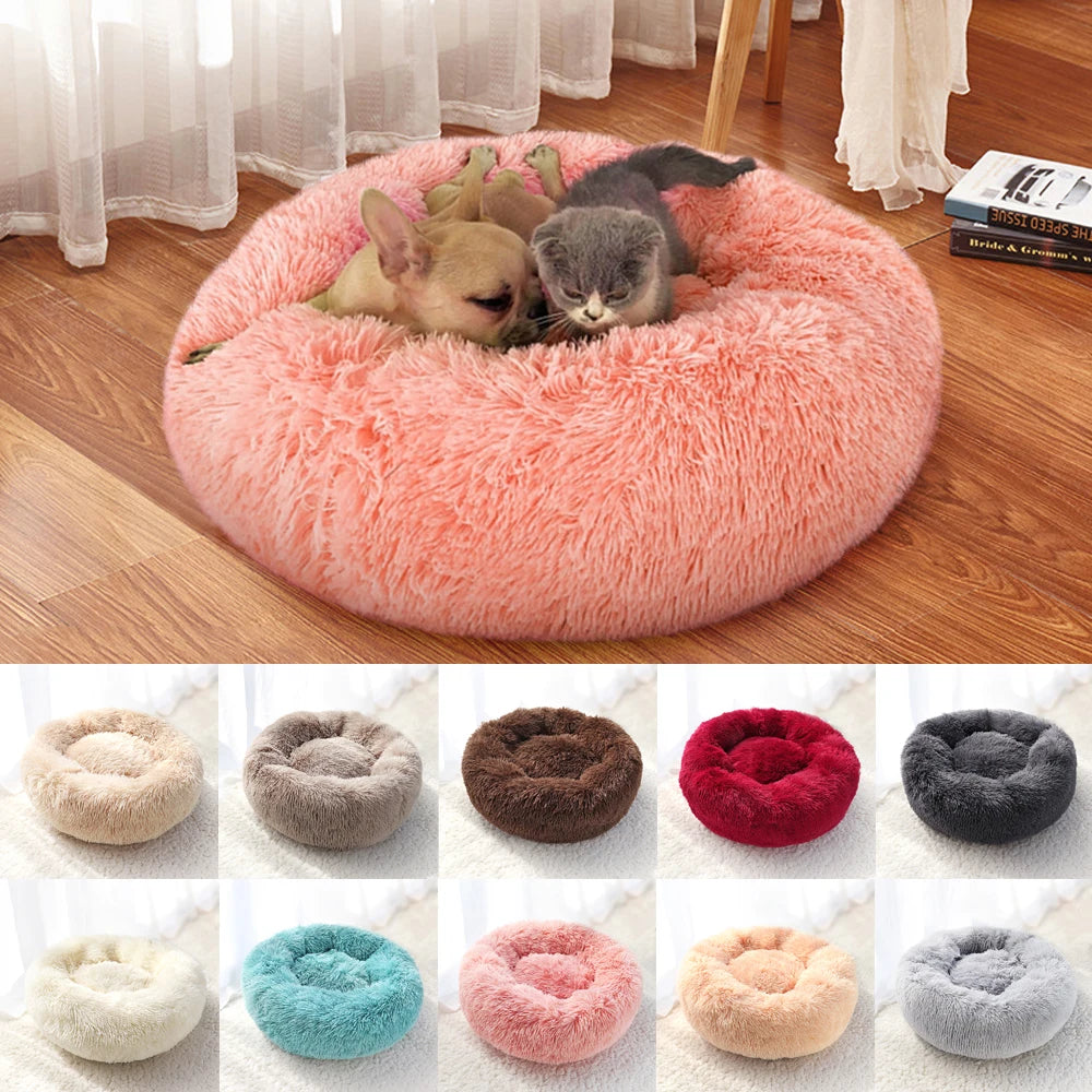 Long Plush Cat & Dog Bed – Soft Round Winter Pet Cushion Nest (50/60/70cm)