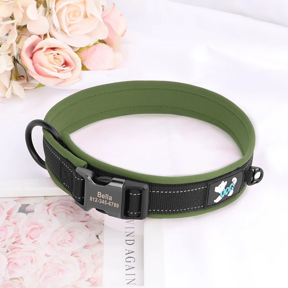 Adjustable Dog Collar - Personalized Reflective Padded Collar with Free Engraved ID Tag for Small, Medium & Large Dogs (Pitbull, Pug & More)