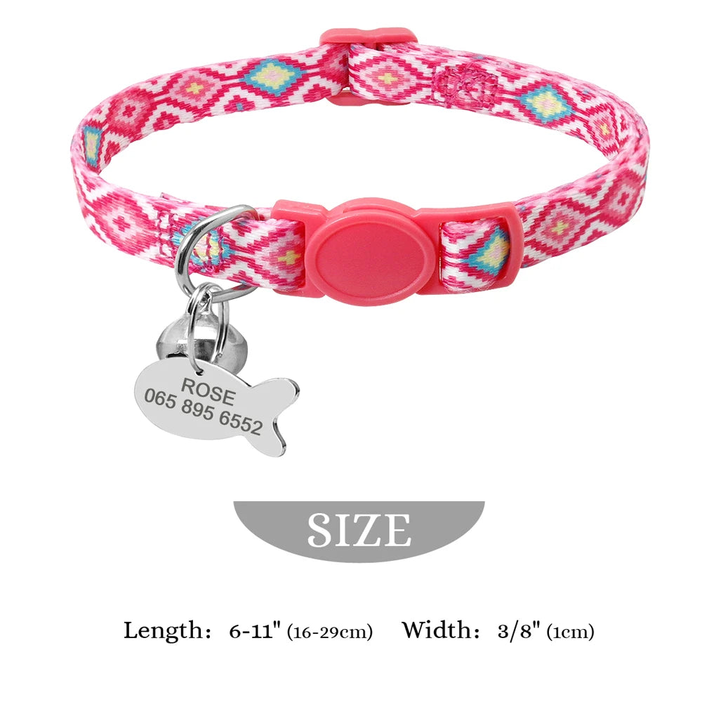 Personalized Cat Collar with Engraved Fish Tag – Adjustable Nylon Collar for Cats & Small Dogs