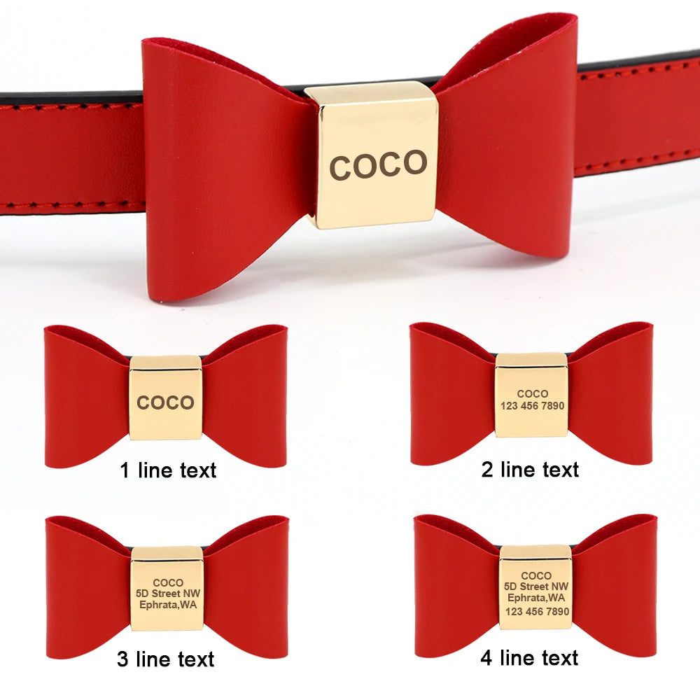 Personalized Dog Collar Customized Leather Pet ID Name Collar With Bowknot Free Engraved For Small Medium Dogs Cats Pet Supplies