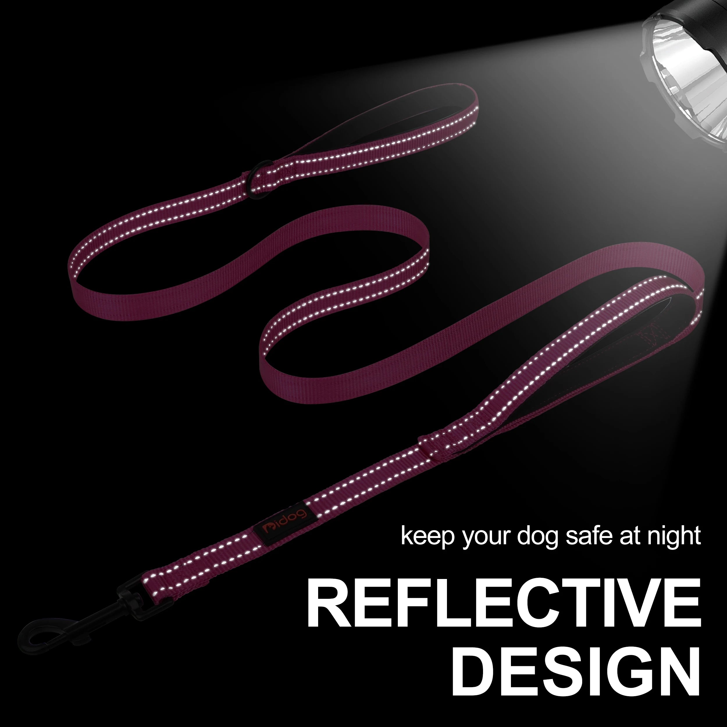 5ft Double Handle Nylon Padded Dog Leash – Reflective Training & Walking Lead for Medium Large Dogs