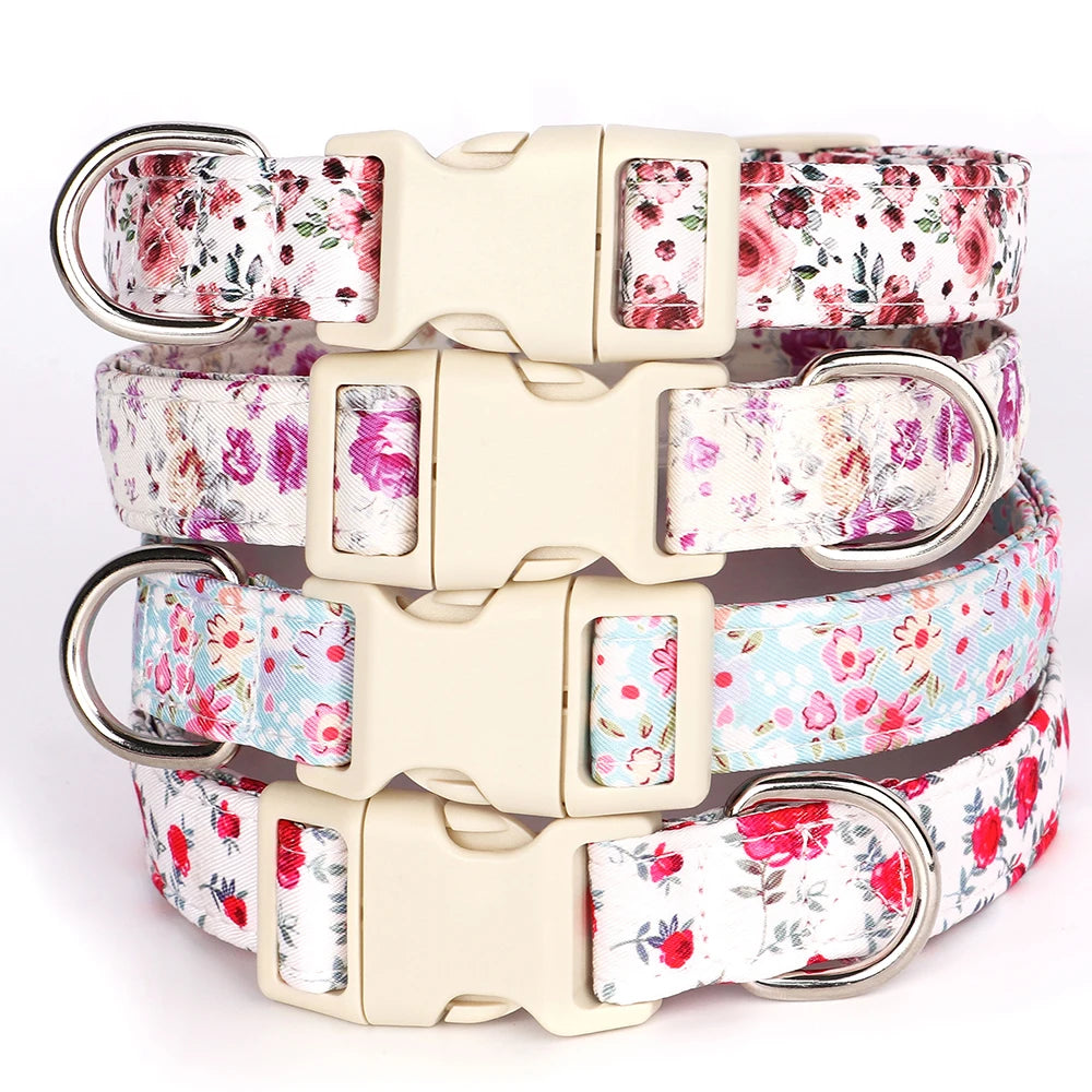 Fashion Floral Printed Nylon Dog Collar – Adjustable Spring Collar with Flower for Small & Medium Dogs (Pug, Chihuahua, Frenchie)